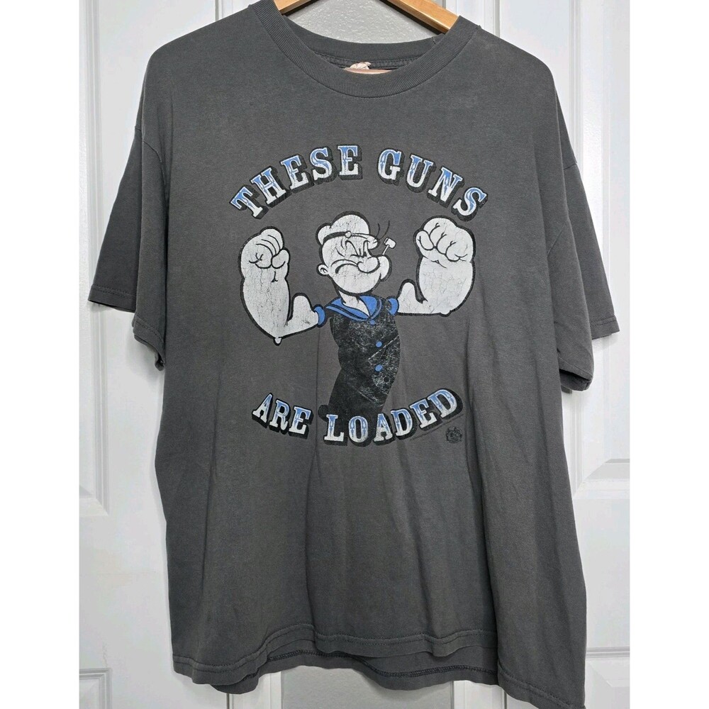 Vintage Y2k Delta Popeye T Shirt Mens Size L Gray Cartoon Logo Short Sleeve Tee